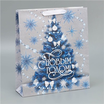 Пакет подарочный новогодний крафтовый «С Новым годом», M 26×30×9 см