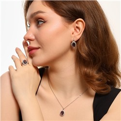 Комплект ювелирной бижутерии серьги, кулон и кольцо 17 р, покрытие: посеребрение, вставка: фианиты, цвет: прозрачный и фиолетовый, арт.213.475-17