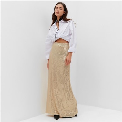 Юбка макси из пайеток женская MIST, размер 46, золотая