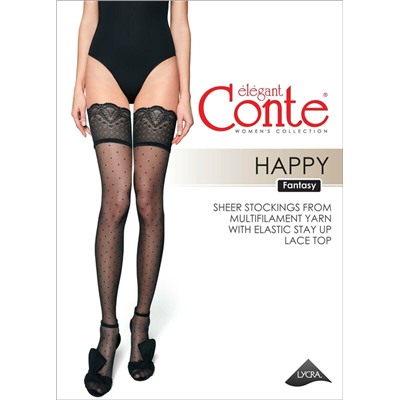 Чулки женские CONTE Чулки в горошек с ажурной резинкой HAPPY