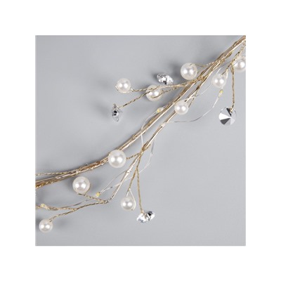 Гирлянда «Мишура» 1.2 м роса с насадками «Бусины», IP20, серебристая нить, 20 LED, батарейки CR2032×2 (в комплекте), свечение тёплое белое