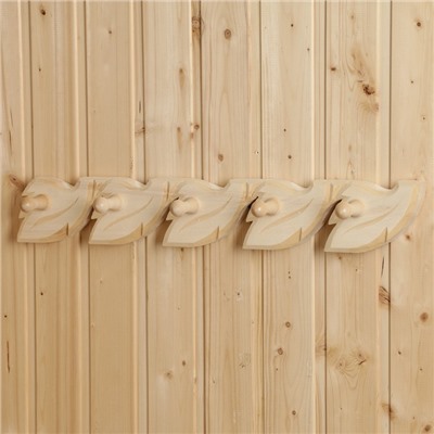 Вешалка для бани и сауны, деревянная, 60×9×7.5 см, 5 крючков