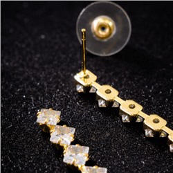 Серьги бижутерия висячие вечерние с камнями, цвет: золотистый и прозрачный, арт.012.066