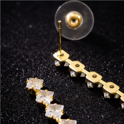 Серьги бижутерия висячие вечерние с камнями, цвет: золотистый и прозрачный, арт.012.066