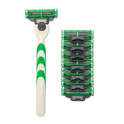 Станок Gillette Mach=3 + 8 сменные кассеты зеленый