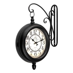 Часы настенные интерьерные «Секка», двусторонние, на подвесе, дискретный ход, d=22 см, 40×30 см, чёрные, от батареек 2×АА