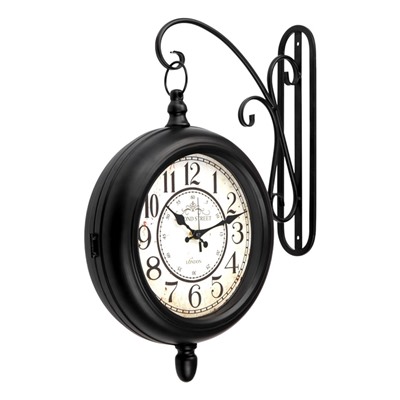 Часы настенные интерьерные «Секка», двусторонние, на подвесе, дискретный ход, d=22 см, 40×30 см, чёрные, от батареек 2×АА