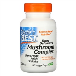 Doctor's Best, Three Defenders Mushroom Complex, комплекс из трех грибов, 90 вегетарианских капсул