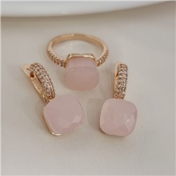 Комплект ювелирной бижутерии коллекция "Дубай" серьги и кольцо 17 р, покрытие позолота, вставка: фианиты, цвет: розовый матовый и прозрачный, арт.314.878-17