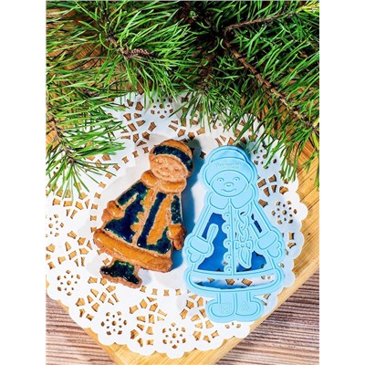 Форма для печенья новогодняя «Снегурочка», вырубка, штамп, 10×5.9×1.4 см, пластик, голубая