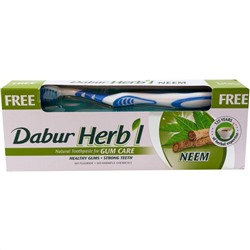 Dabur Herb'l Toothpaste Neem with Toothbrush / Дабур Зубная Паста Профилактика Заболеваний Десен с Нимом + Зубная Щётка Ср. Жесткости 150 г