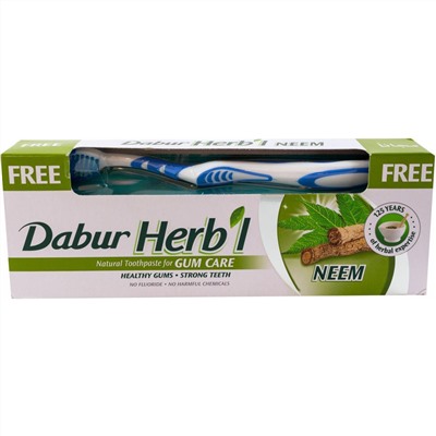 Dabur Herb'l Toothpaste Neem with Toothbrush / Дабур Зубная Паста Профилактика Заболеваний Десен с Нимом + Зубная Щётка Ср. Жесткости 150 г