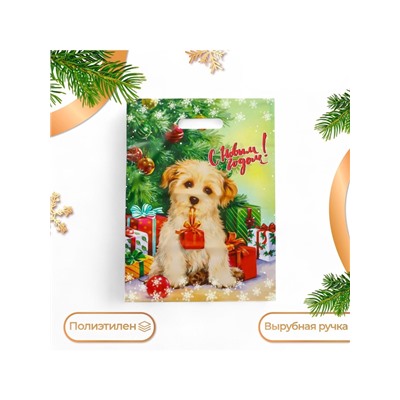 Пакет подарочный новогодний «Пушистого Нового года», полиэтиленовый с вырубной ручкой, 30×40 см