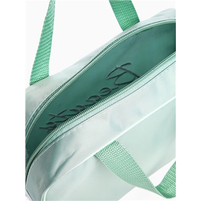 Косметичка-сумочка на молнии с сеткой, с ручками, с вышивкой, зелёная