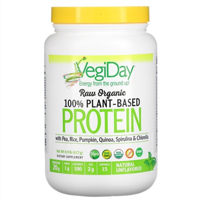 Natural Factors, Raw Organic 100% Plant-Based Protein, Natural Unflavored, 0.9 lb (417 g)