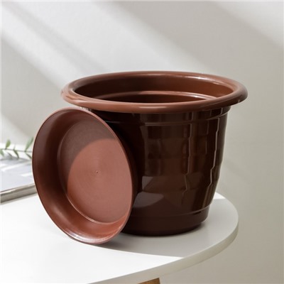 Горшок для цветов с поддоном Доляна «Арена», 2 л, пластиковый, цвет коричневый