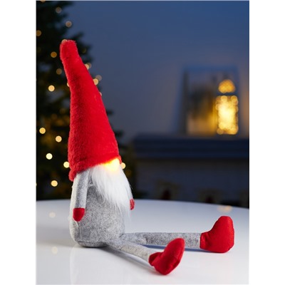 Фигура текстиль «Гномик в красной шапке» 60 см, 1 LED, от батареек LR1130×3, свечение тёплое белое
