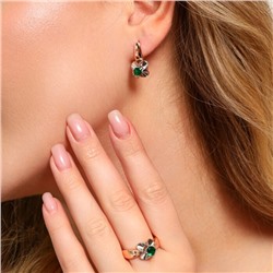 Комплект ювелирной бижутерии коллекция "Дубай" серьги и кольцо 18 р, покрытие позолота, вставка: фианиты, цвет: зеленый, арт.213.938-18