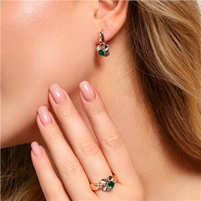 Комплект ювелирной бижутерии коллекция "Дубай" серьги и кольцо 18 р, покрытие позолота, вставка: фианиты, цвет: зеленый, арт.213.938-18