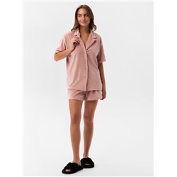 Пижама женская (рубашка, шорты) KAFTAN Plushy, размер 52-54, розовая