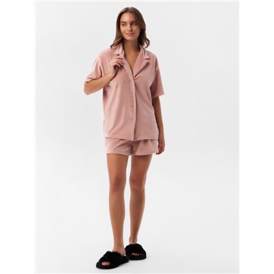 Пижама женская (рубашка, шорты) KAFTAN Plushy, размер 52-54, розовая