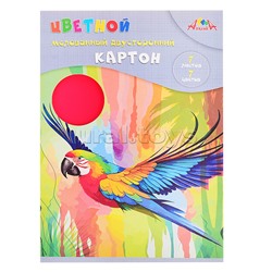Картон цветной А4 7л. 7цв. папка "Яркий попугай"