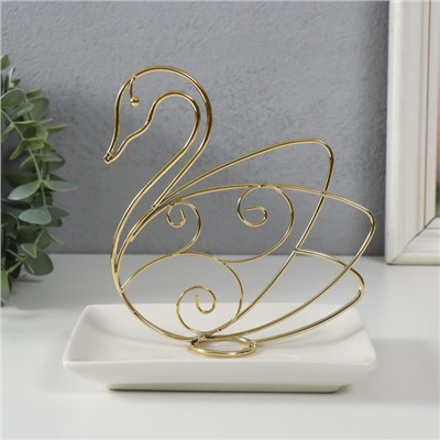 Подставка для мелочей «Лебедь», керамика, металл, белый с золотом, 15.5×10.5×15.3 см