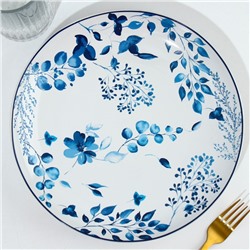 Тарелка плоская керамическая «Синие цветы», d=25.5 см