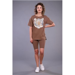 Костюм женский с велосипедками и футболкой тк-246а.гол (Коричневый)