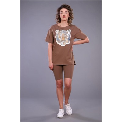 Костюм женский с велосипедками и футболкой тк-246а.гол (Коричневый)