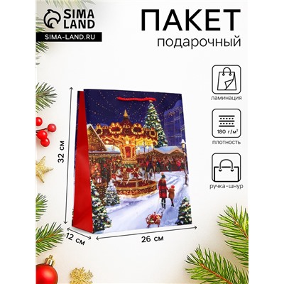Пакет подарочный новогодний ламинированный, «Новогодний парк», 26×12×32 см