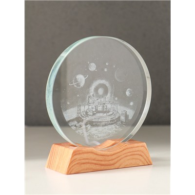 Световая фигурка стекло «Диск. Голограмма: Космическая станция», 5хLED, d=10 см, USB, 10×4×11.4 см