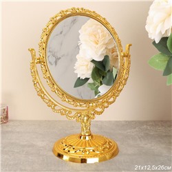 Зеркало настольное ажурное двустороннее 26 см круглое / YDW-08 /уп 48/золото
