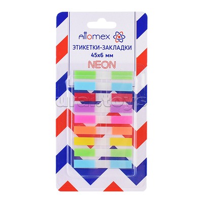 Набор самоклеящихся этикеток-закладок "Attomex" пластиковые полупрозрачные, в диспенсере Z-сложение, 45x6 мм, 9x10 листов, 9 неоновых цветов.