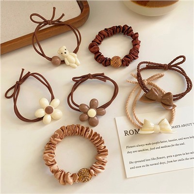 Набор резинок для волос с декором 7 шт. Бежево-Коричневые