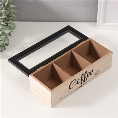 Шкатулка для чая 3 деления «Утро начинается с кофе», дерево, 9×23.4×7.2 см