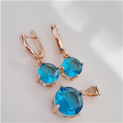 Комплект ювелирная бижутерия коллекция  "Дубай" серьги и кулон, покрытие: позолота, вставка: фианиты, цвет: голубой, арт.215.432