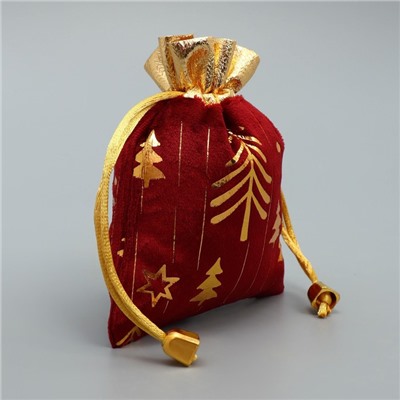 Мешочек подарочный новогодний плюш «Сказка с тобой», ёлки, тиснение, 10×12 см ± 1.5 см