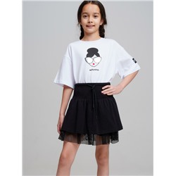 Комплект трикотажный для девочек: фуфайка (футболка), юбка-шорты