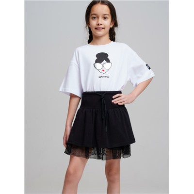 Комплект трикотажный для девочек: фуфайка (футболка), юбка-шорты