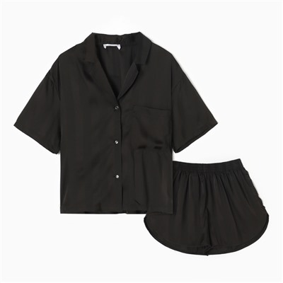 Пижама женская (рубашка, шорты) KAFTAN «Полоска», размер 44-46, чёрная