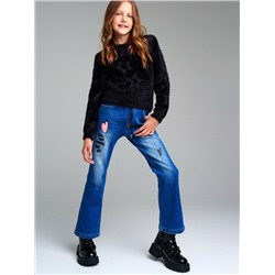 Брюки текстильные джинсовые утепленные флисом для девочек