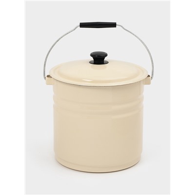 Ведро эмалированное, 12 л, с крышкой и ручкой, цвет слоновой кости