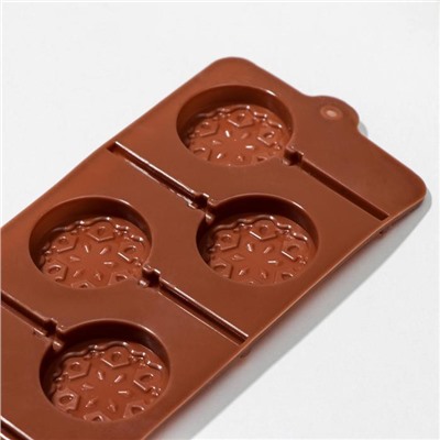 Форма для леденцов новогодняя Доляна «Морозко», силикон, 24×9.5×1.5 см, 6 ячеек (4×4 см), с палочками, голубая