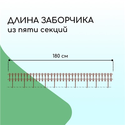 Ограждение декоративное, 25×180 см, 5 секций, пластик, терракотовое, «Классика»