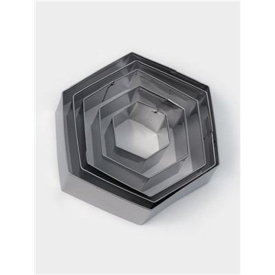 Формы печенья Доляна «Шестиугольник», набор 5 шт., 9.6×8.3×2.5 см, нержавеющая сталь, серебристые