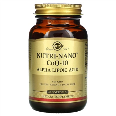 Solgar, CoQ-10 Nutri-Nano, альфа-липоевая кислота, 60 мягких желатиновых капсул