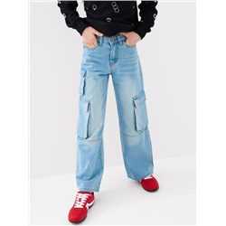 Брюки текстильные джинсовые для девочек