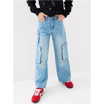 Брюки текстильные джинсовые для девочек