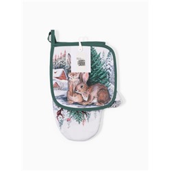 Набор кухонный «Этель. Новогодний лес», варежка-прихватка 20×28 см, прихватка 19×19 см